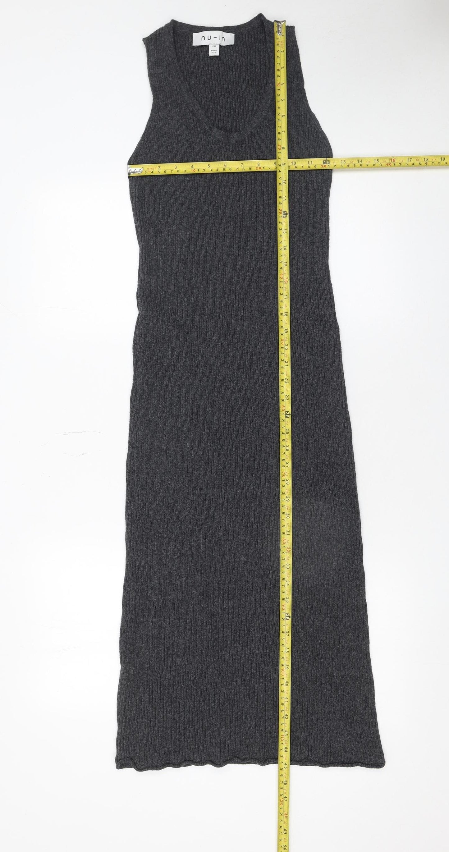 nu-in Women's Grey Ribbed Knit Sleeveless Bodycon Midi Dress XS