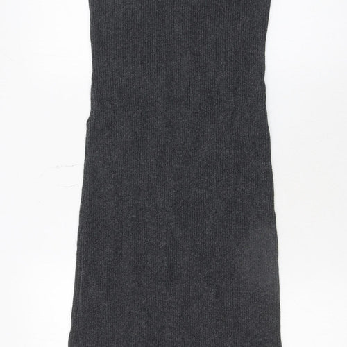 nu-in Women's Grey Ribbed Knit Sleeveless Bodycon Midi Dress XS