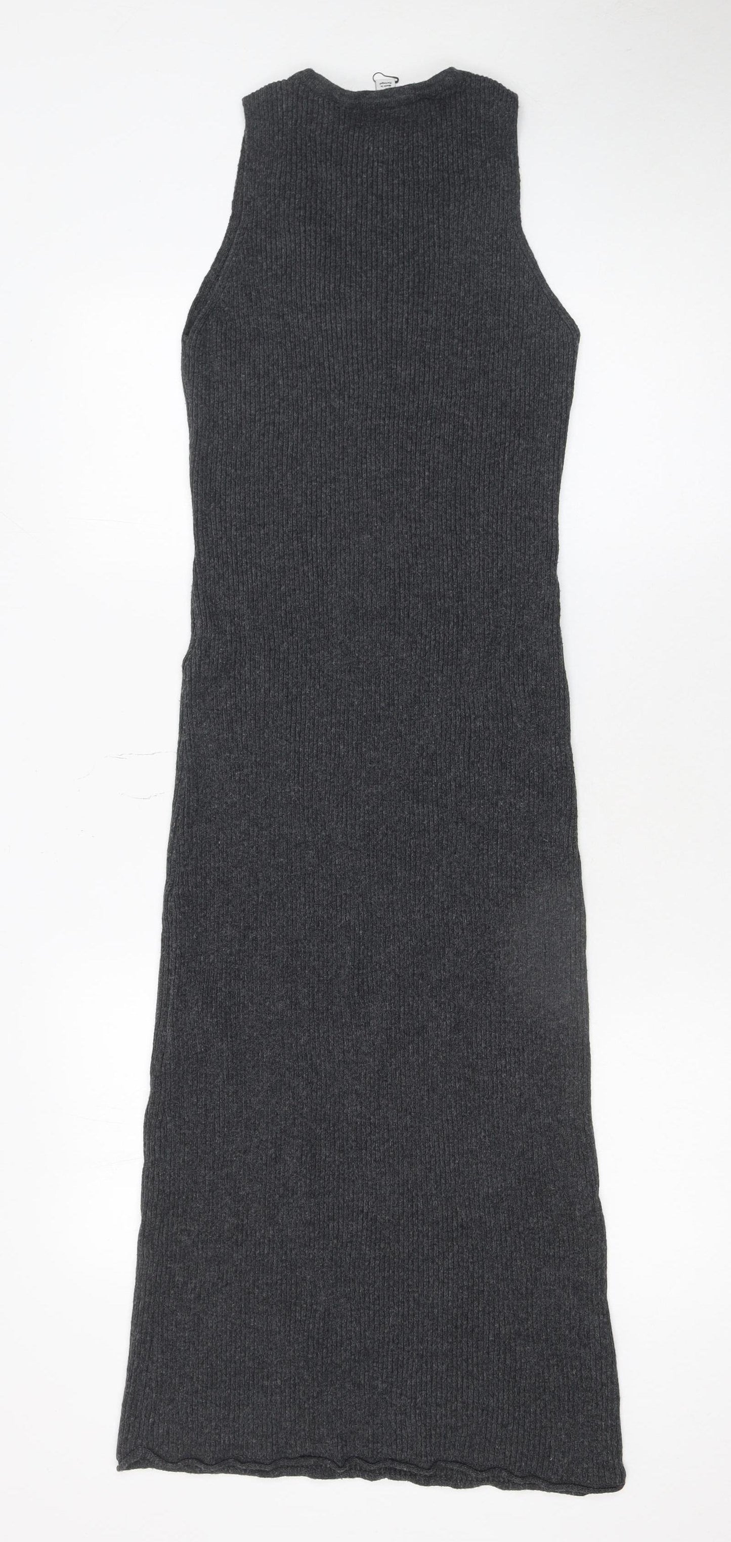 nu-in Women's Grey Ribbed Knit Sleeveless Bodycon Midi Dress XS