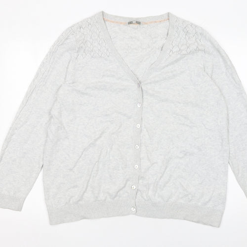 RJR John Rocha Women's Grey Cotton Button Front V-Neck Cardigan Size 22