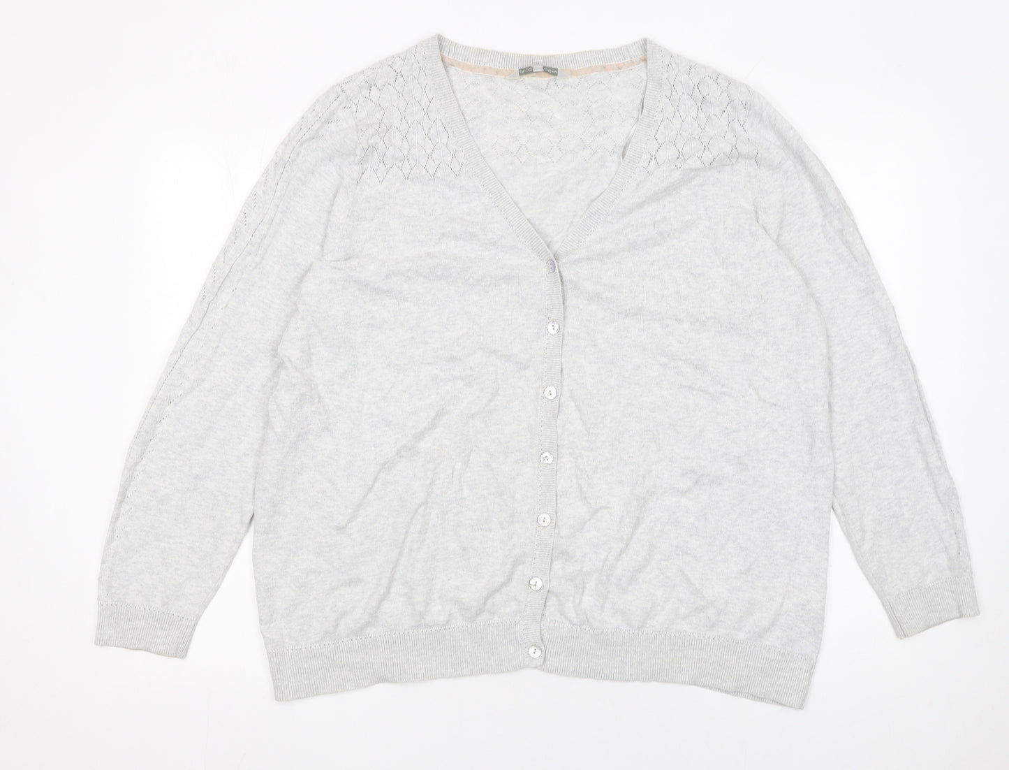 RJR John Rocha Women's Grey Cotton Button Front V-Neck Cardigan Size 22