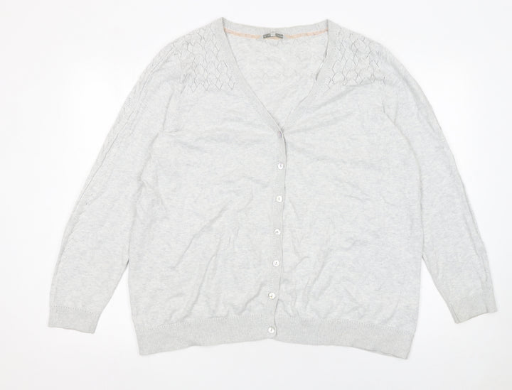 RJR John Rocha Women's Grey Cotton Button Front V-Neck Cardigan Size 22