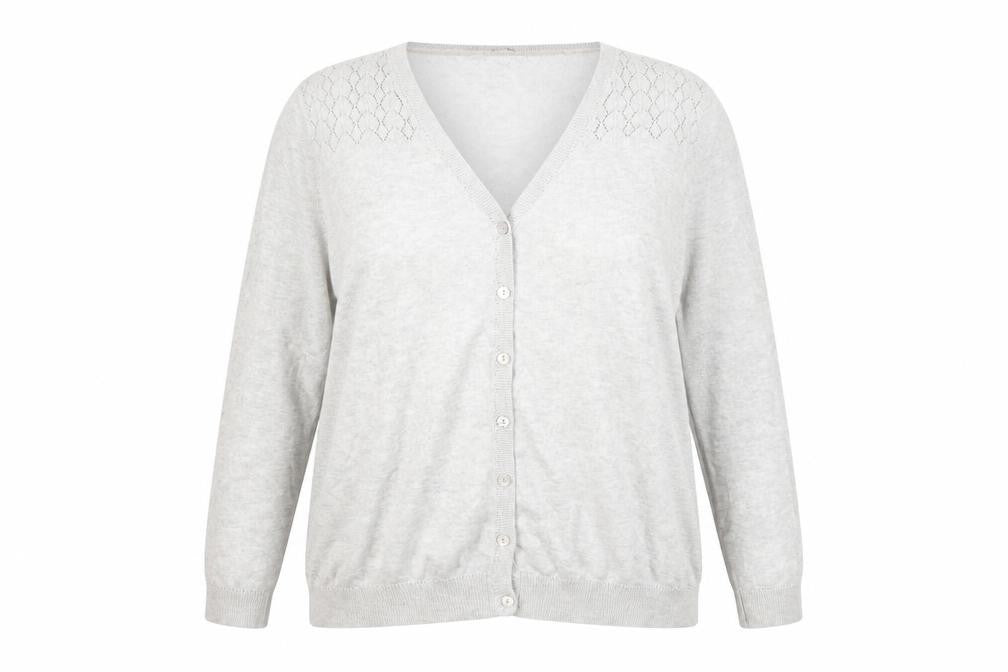 Front view of RJR.John Rocha Women's Grey Cotton Button Front V-Neck Cardigan, size 22