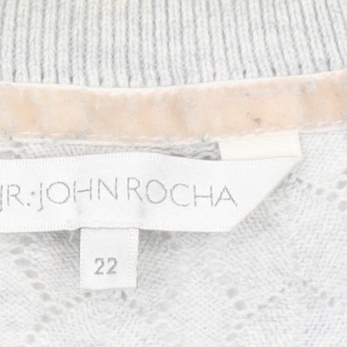 RJR John Rocha Women's Grey Cotton Button Front V-Neck Cardigan Size 22