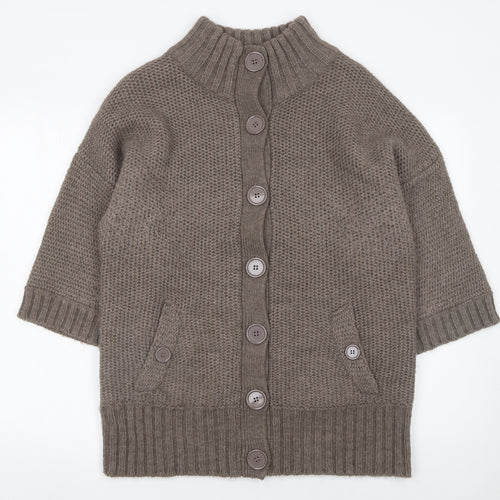 Warehouse Women Brown Chunky Knit High Neck Cardigan Size 16