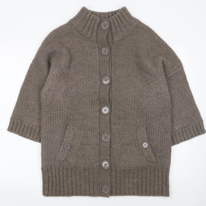 Warehouse Women Brown Chunky Knit High Neck Cardigan Size 16