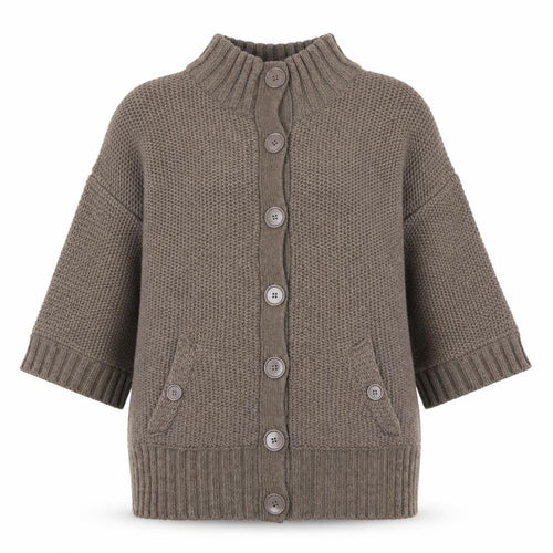 Warehouse Women Brown Chunky Knit High Neck Cardigan Size 16