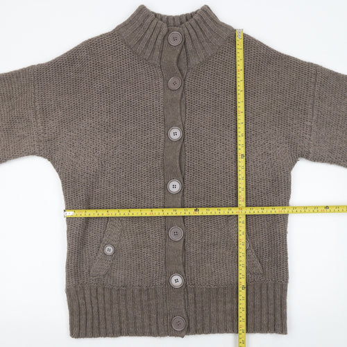 Warehouse Women Brown Chunky Knit High Neck Cardigan Size 16