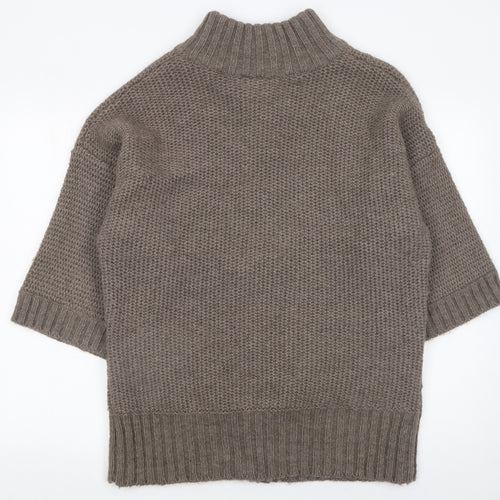 Warehouse Women Brown Chunky Knit High Neck Cardigan Size 16