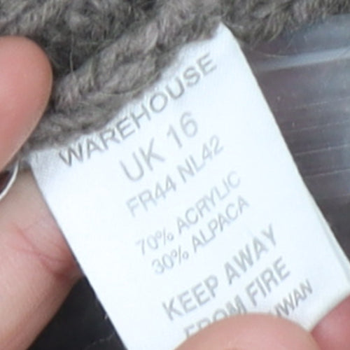 Warehouse Women Brown Chunky Knit High Neck Cardigan Size 16