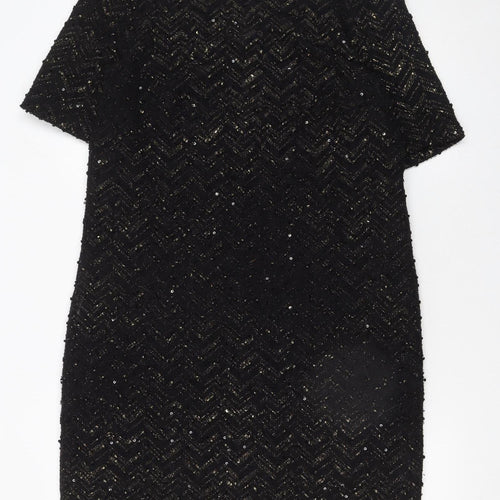 Oasis Women’s Black Sequin Short Sleeve Shift Dress Size 10