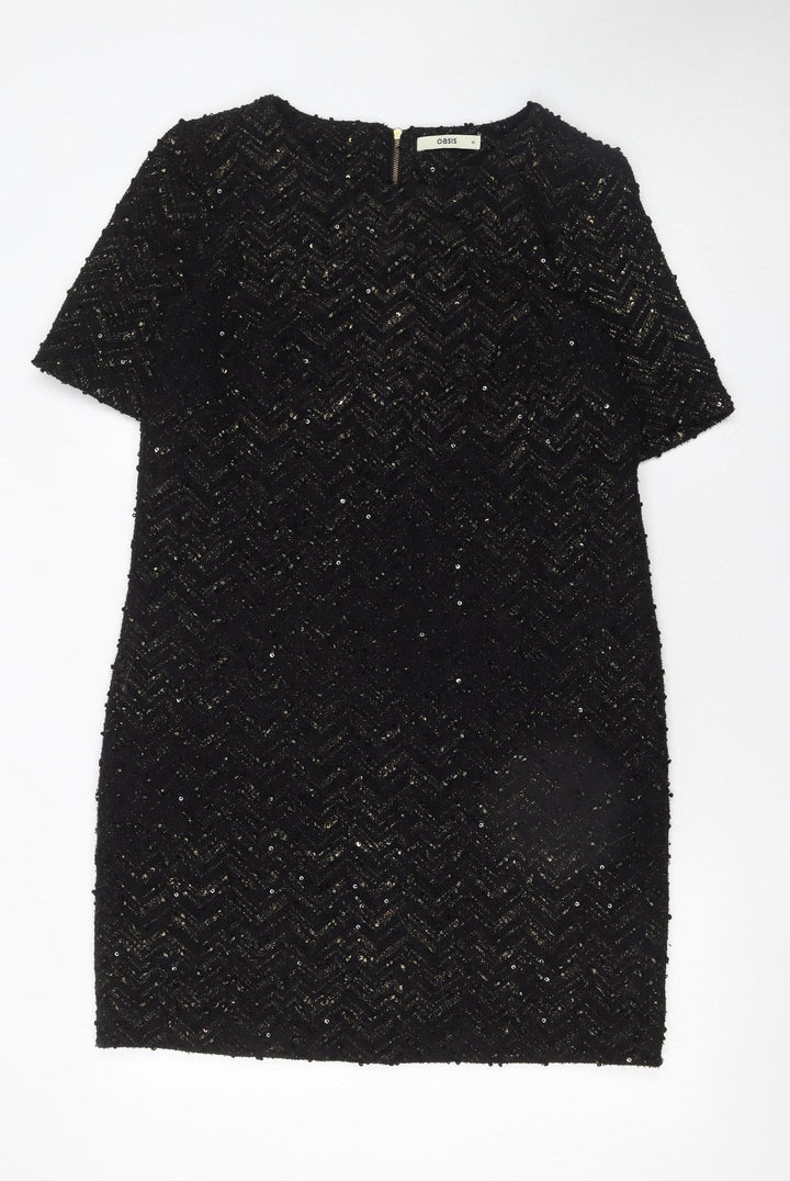 Oasis Women’s Black Sequin Short Sleeve Shift Dress Size 10