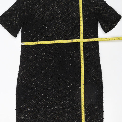 Oasis Women’s Black Sequin Short Sleeve Shift Dress Size 10
