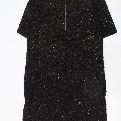 Oasis Women’s Black Sequin Short Sleeve Shift Dress Size 10