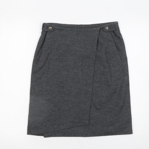Nicola Farhi Womens Grey Wool Wrap Knee Length Skirt UK 8
