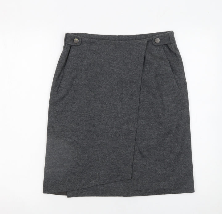 Nicola Farhi Womens Grey Wool Wrap Knee Length Skirt UK 8