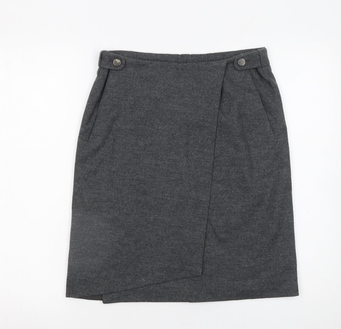 Nicola Farhi Womens Grey Wool Wrap Knee Length Skirt UK 8