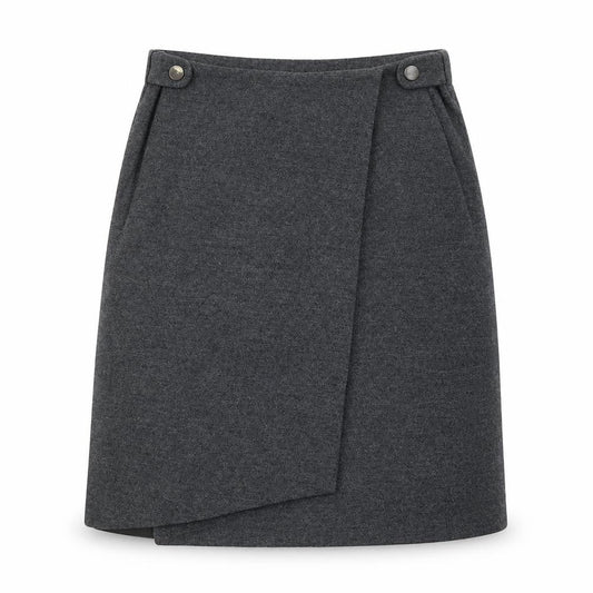 Front view of Nicola Farhi women’s grey wool wrap knee length skirt uk 8
