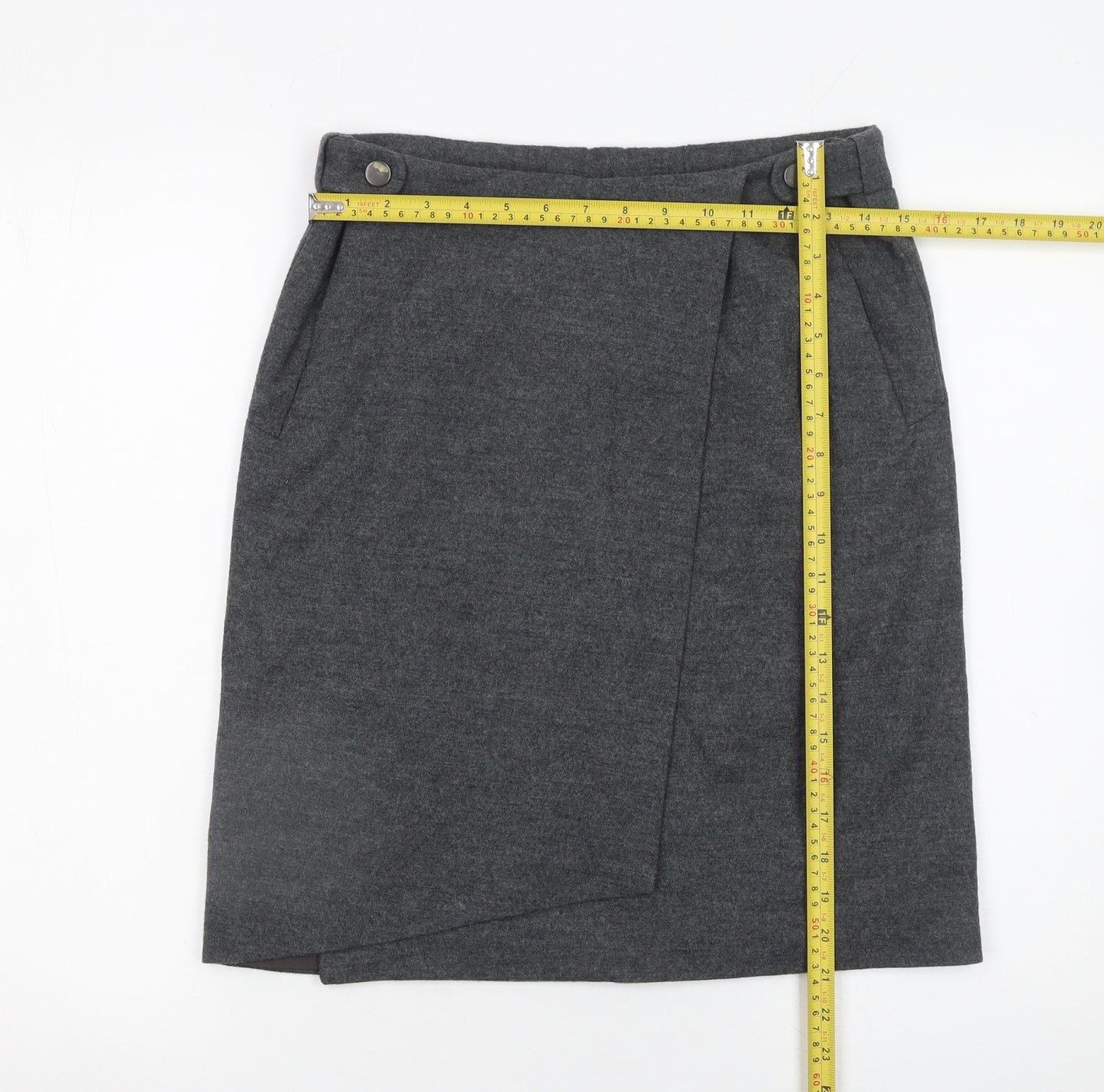 Nicola Farhi Womens Grey Wool Wrap Knee Length Skirt UK 8