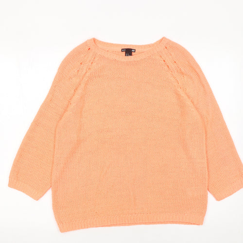 H&M Women Orange Acrylic Chunky-Knit 3/4 Sleeve Jumper Size 12