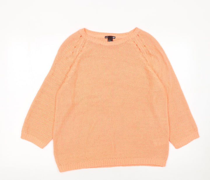 H&M Women Orange Acrylic Chunky-Knit 3/4 Sleeve Jumper Size 12