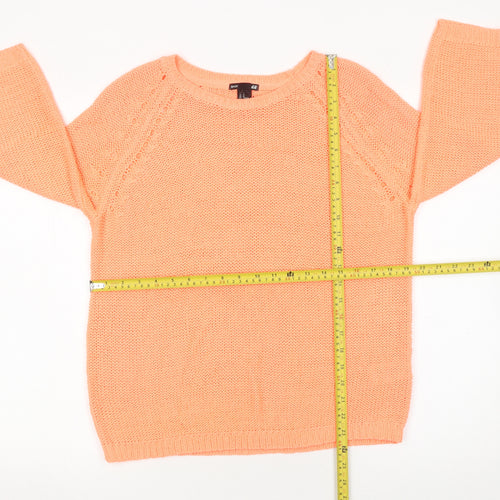 H&M Women Orange Acrylic Chunky-Knit 3/4 Sleeve Jumper Size 12