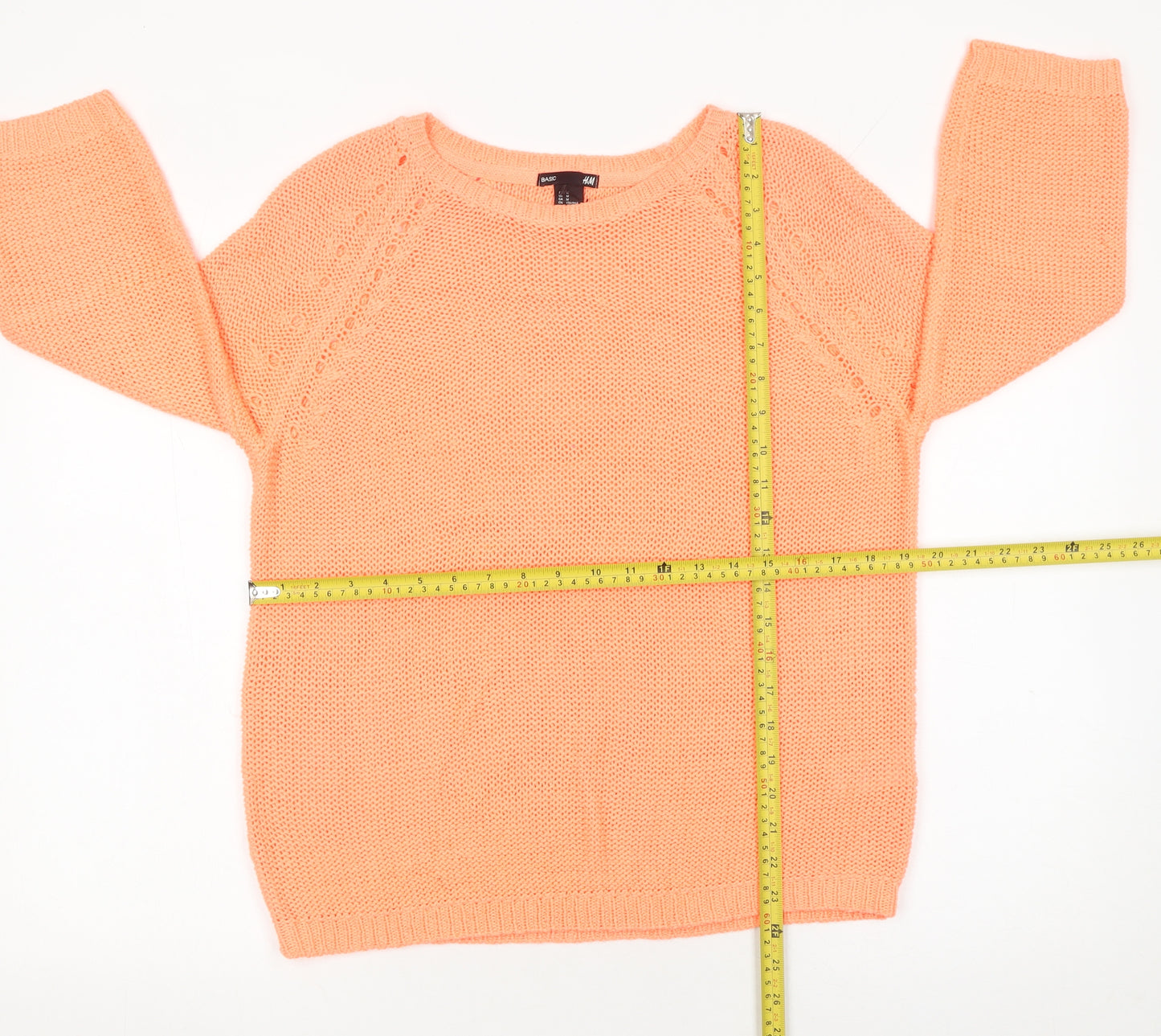 H&M Women Orange Acrylic Chunky-Knit 3/4 Sleeve Jumper Size 12