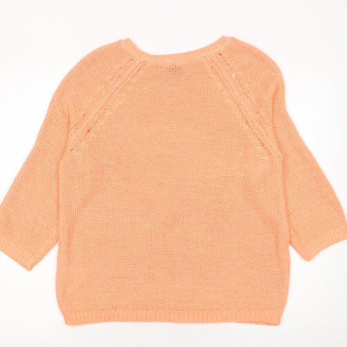 H&M Women Orange Acrylic Chunky-Knit 3/4 Sleeve Jumper Size 12