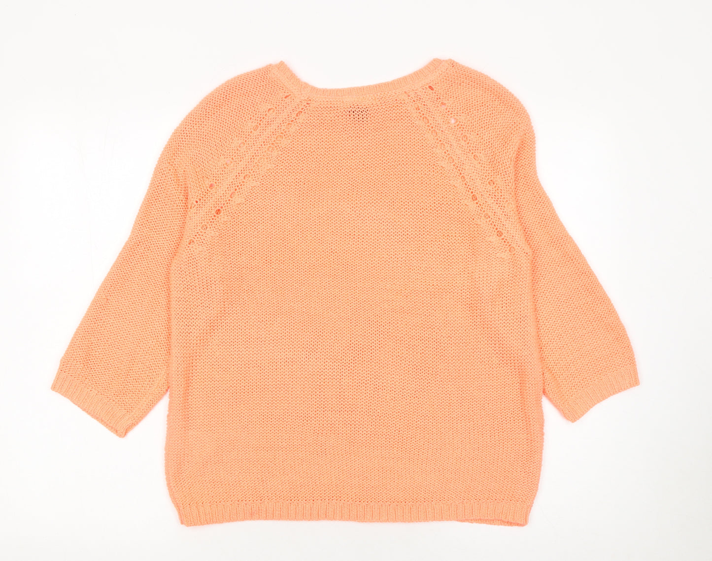 H&M Women Orange Acrylic Chunky-Knit 3/4 Sleeve Jumper Size 12