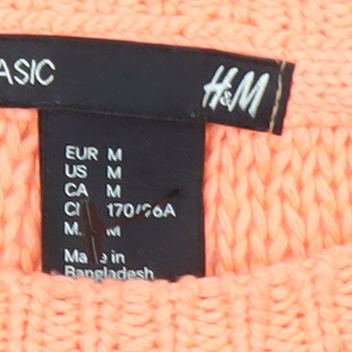 H&M Women Orange Acrylic Chunky-Knit 3/4 Sleeve Jumper Size 12