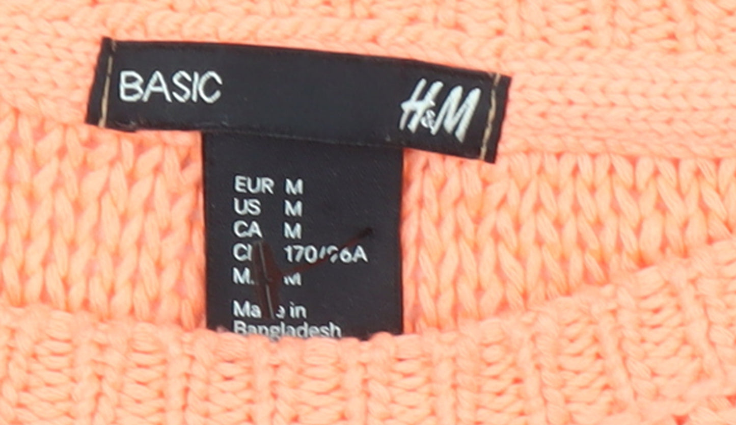 H&M Women Orange Acrylic Chunky-Knit 3/4 Sleeve Jumper Size 12