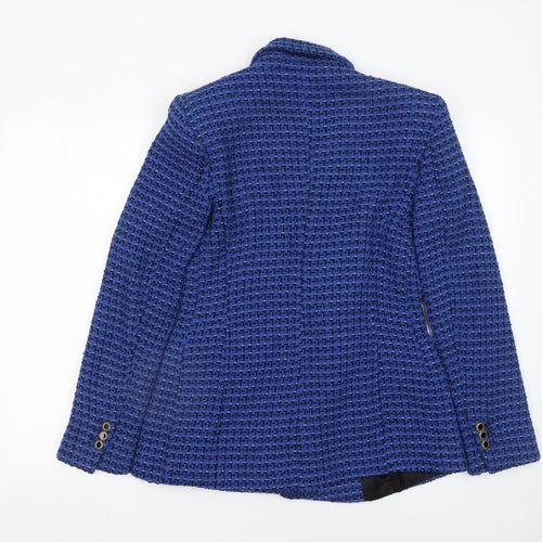 Zara Women Blue Bouclé Double-Breasted Blazer Size S Classic Fit