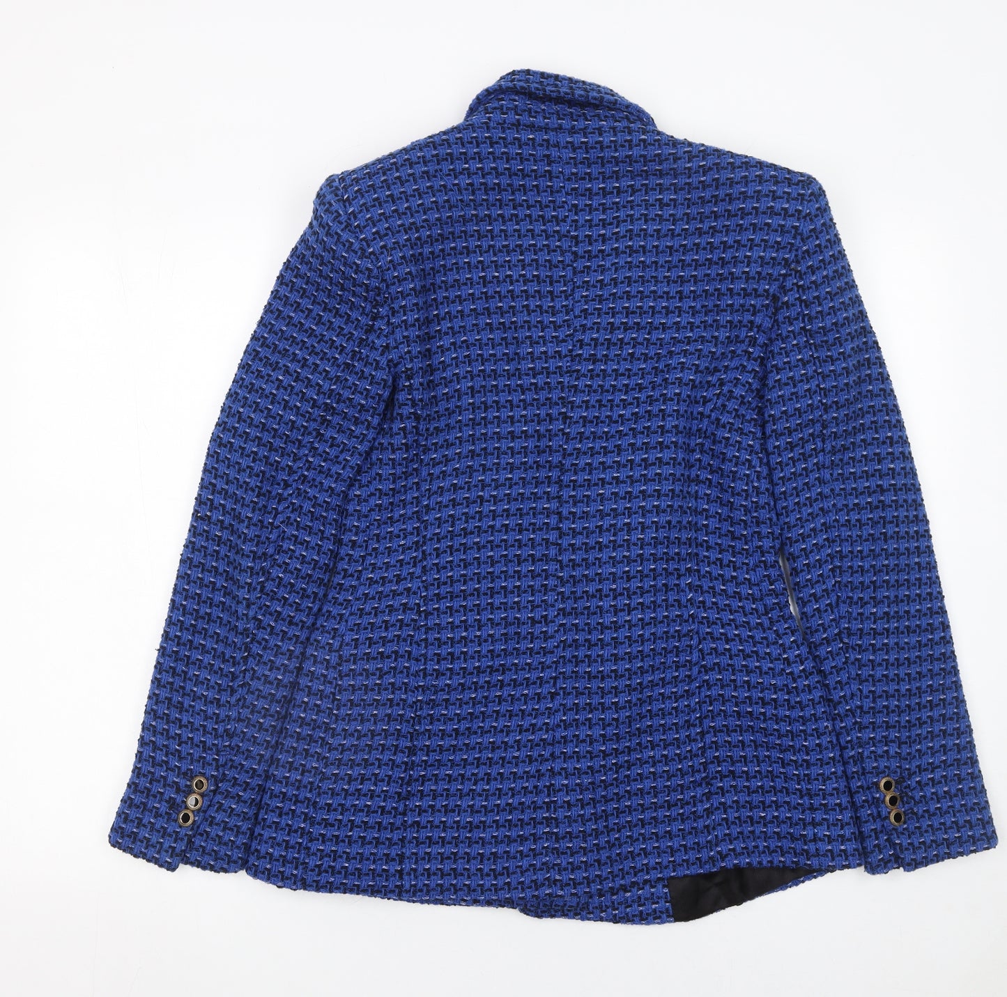 Zara Women Blue Bouclé Double-Breasted Blazer Size S Classic Fit