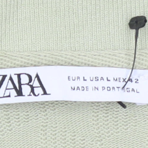 Zara Womens Green Lyocell Cotton Polo Shirt Size L Short Sleeve