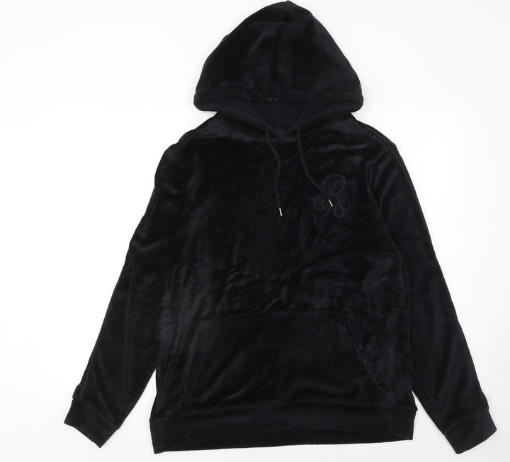 River Island Womens Black Velour Hooded Pullover Hoodie Size M