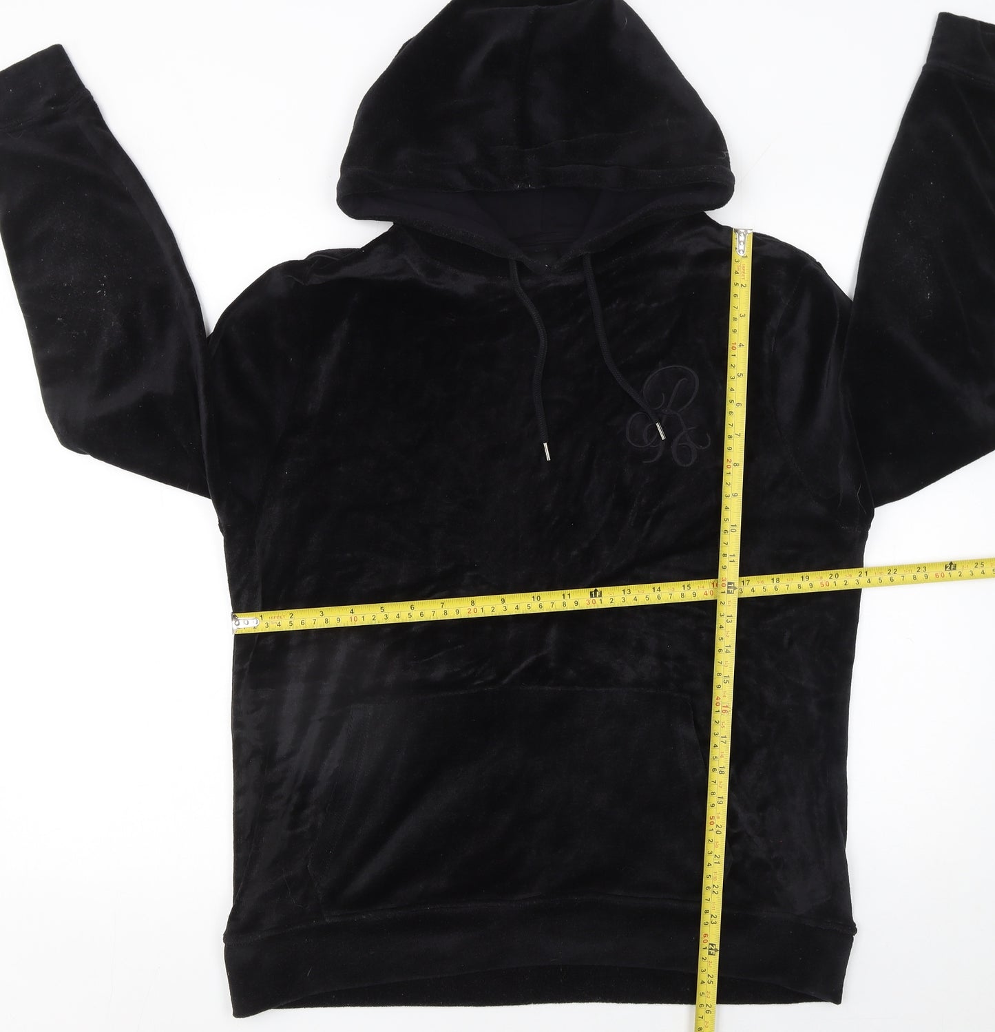 River Island Womens Black Velour Hooded Pullover Hoodie Size M