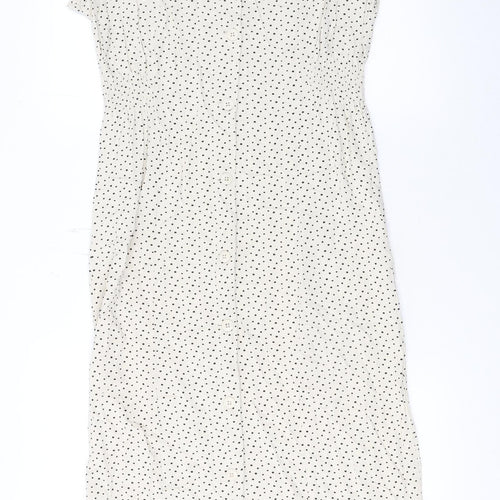 Trespass Womens Ivory Polka Dot Shirt Dress Size 10 Summer Midi