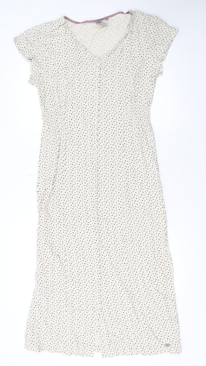 Trespass Womens Ivory Polka Dot Shirt Dress Size 10 Summer Midi