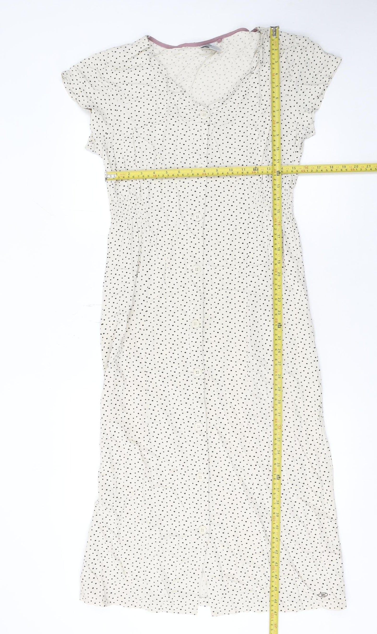 Trespass Womens Ivory Polka Dot Shirt Dress Size 10 Summer Midi
