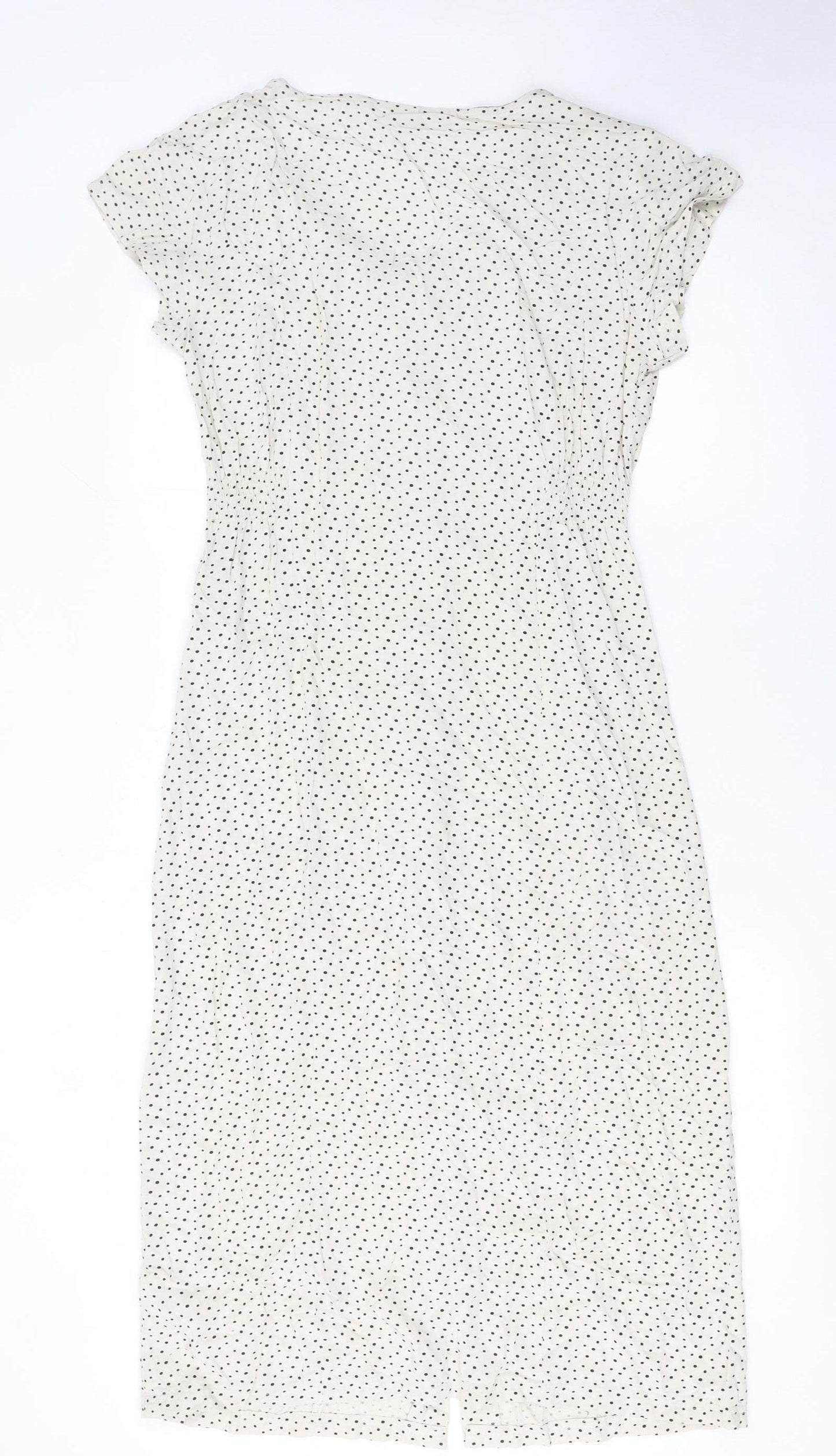 Trespass Womens Ivory Polka Dot Shirt Dress Size 10 Summer Midi