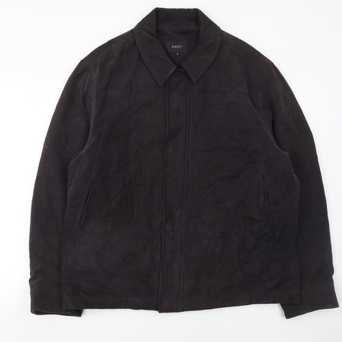 Next Men's Black Cotton Lined Zip Jacket Size L Casual Mid-Length
