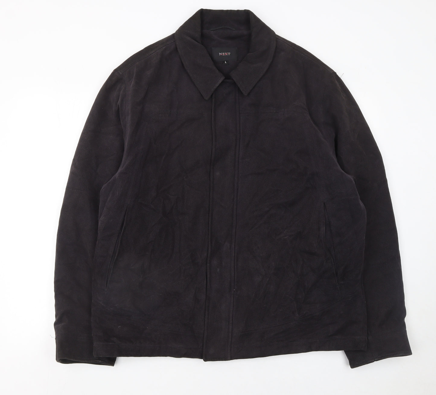 Next Men's Black Cotton Lined Zip Jacket Size L Casual Mid-Length