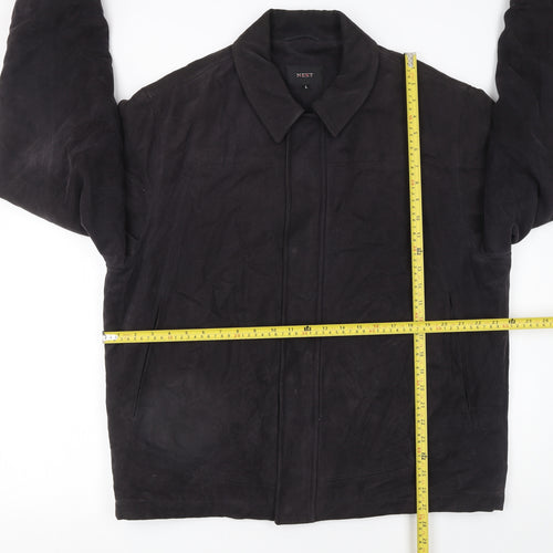 Next Men's Black Cotton Lined Zip Jacket Size L Casual Mid-Length