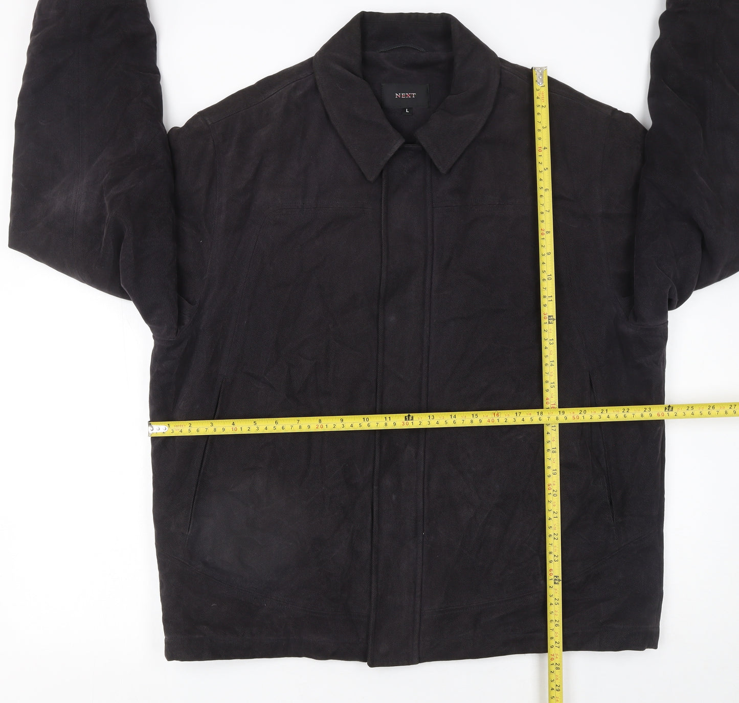 Next Men's Black Cotton Lined Zip Jacket Size L Casual Mid-Length