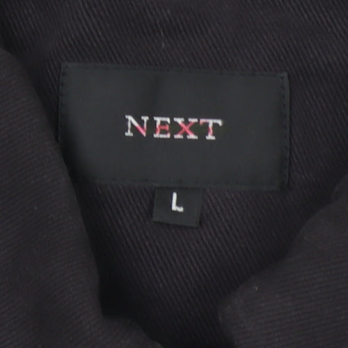 Next Men's Black Cotton Lined Zip Jacket Size L Casual Mid-Length