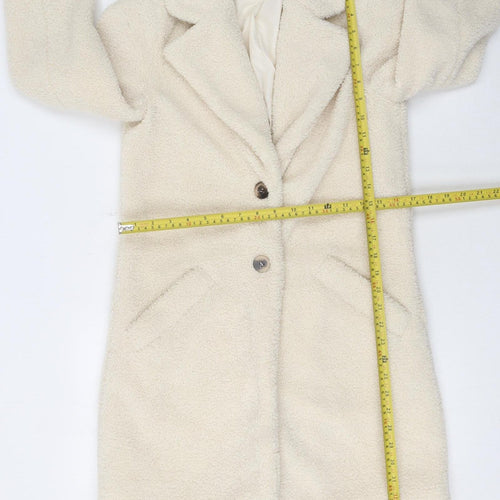 Vila Women Ivory Mid-Length Buttoned Teddy Coat Size 6