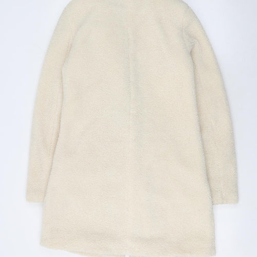 Vila Women Ivory Mid-Length Buttoned Teddy Coat Size 6