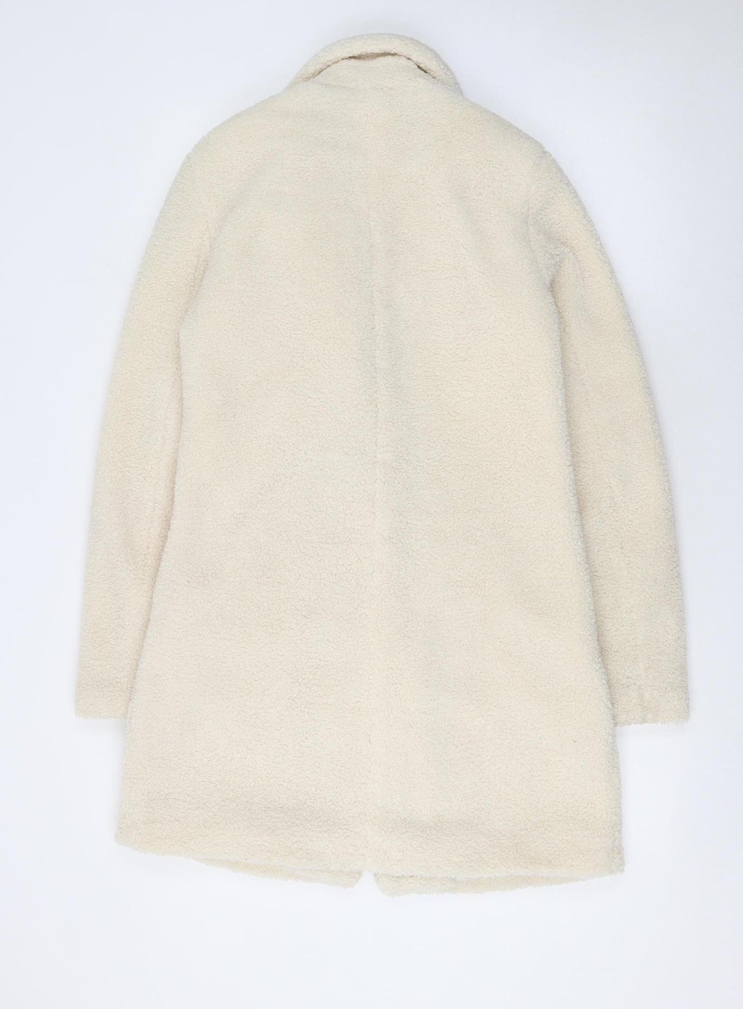 Vila Women Ivory Mid-Length Buttoned Teddy Coat Size 6