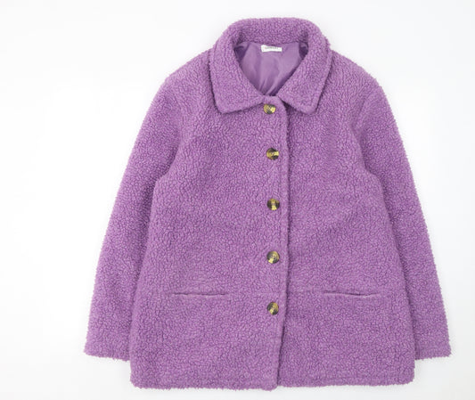 Damart Women's Purple Lined Fleece Button Coat Size 14