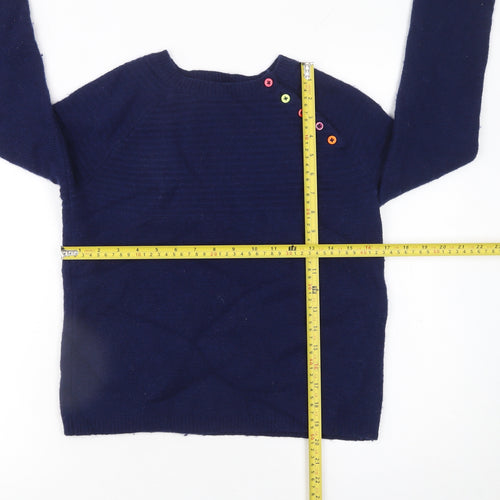 Heyton Women Blue Wool Blend Crew Neck Button Pullover Jumper Size 12